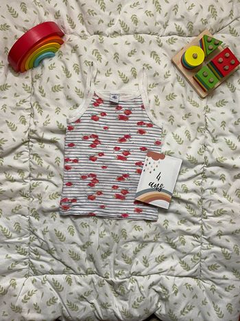 débardeur blanc rayé bleu motifs fleurs petit bateau 4 ans