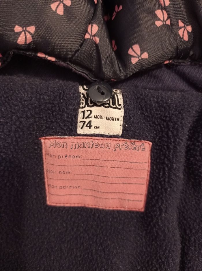 Manteau pour fille couleur bleu foncé âge 12 mois 74 cm avec capuche amovible manteau à fermeture doubler doudoune - photo numéro 6