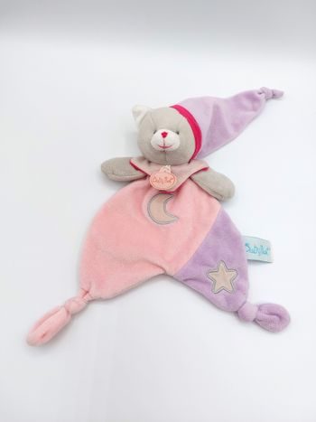 Doudou plat chat rose violet luminescent BABY NAT BN0138 lune étoile
