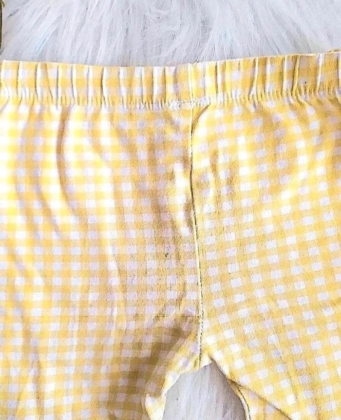 Lot de 2 leggings corsaires pantacourt bébé fille 18 mois vichy jaune + turquoise été - photo numéro 3