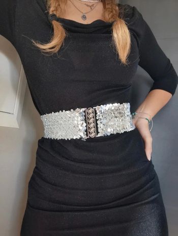 A21 ceinture gaine corset vintage rétro paillette argenté ajustable