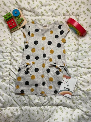 robe manches courtes gris pois noir et jaune 4 ans orchestra