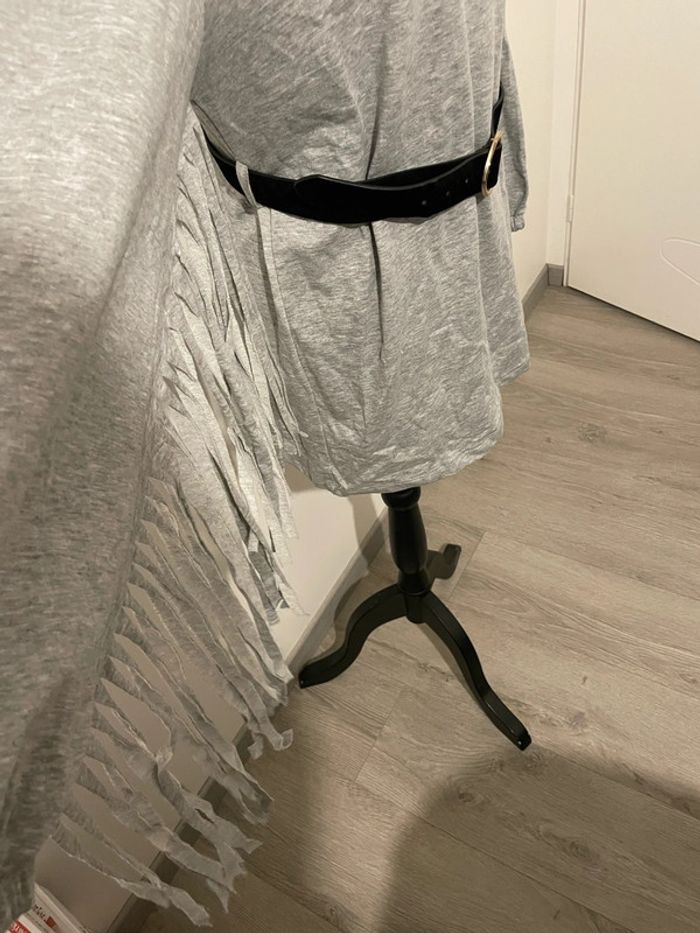 Pull sweat long gris à manches longues à frange western ceinture noir neuf Bellavie taille 40 - photo numéro 3