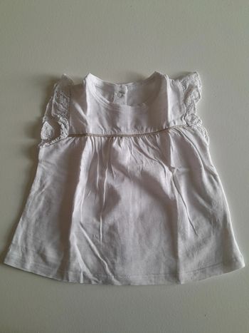 Tee shirt bébé fille sans manches avec dentelle blanc 12 mois