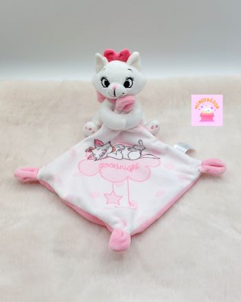 Doudou peluche chat Marie blanc rose Goodnight Disney Nicotoy Simba toys nœud
