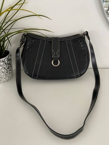 Sac à Main Vintage LANCEL Paris - Cuir Noir Aspect Lézard - Années 90/2000