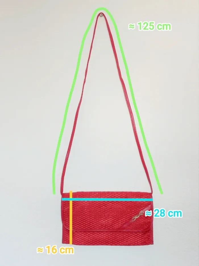 Pochette bandoulière paille rouge 80-90 vintage - 28×16cm - photo numéro 5