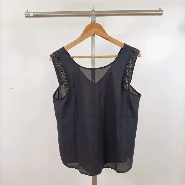 Top noir sans manches détail strass sur épaules - Jacqueline de Yong T.40 A1126