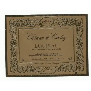 etiquette de vin chateau de cauley loupiac 1998 neuf -