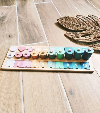 🔢Jeu d'apprentissage - Grande planche de calculs en bois avec numéros et formes à encastrer