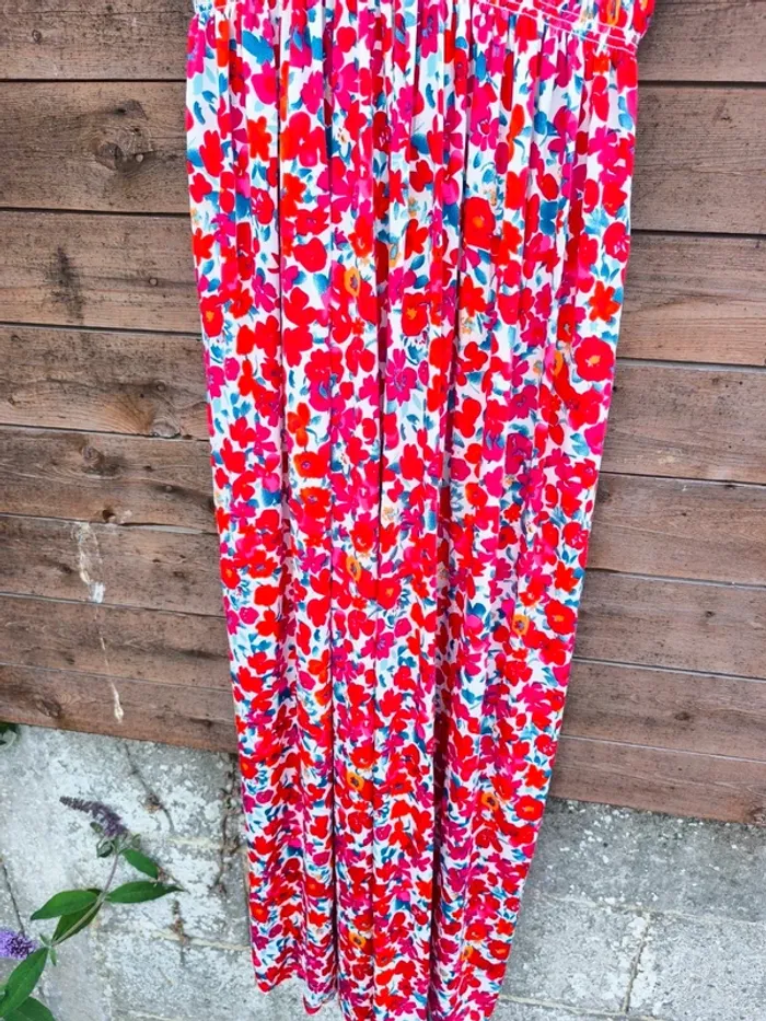Robe longue magique extensible fleurie rouge et blanche à fleurs TU 38 à 52 - photo numéro 9