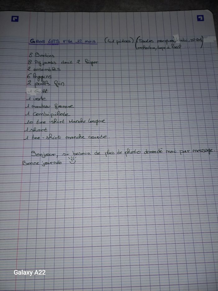 Lot vêtement fille 12 mois