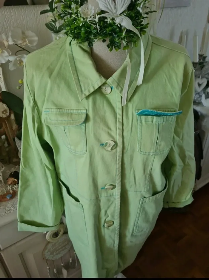 Manteau/imper vert doublé turquoise Denim & Co Taille XL - photo numéro 2