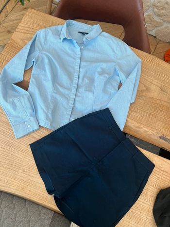 Ensemble 34 36 XS S chemise bleu ciel short bleu marine tailleur kiabi 14 ans ado