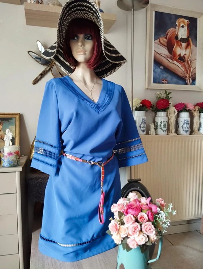 🌿Robe Bleue 3/4 Ajourée Création L,Taille 38/40🌿 - photo numéro 2