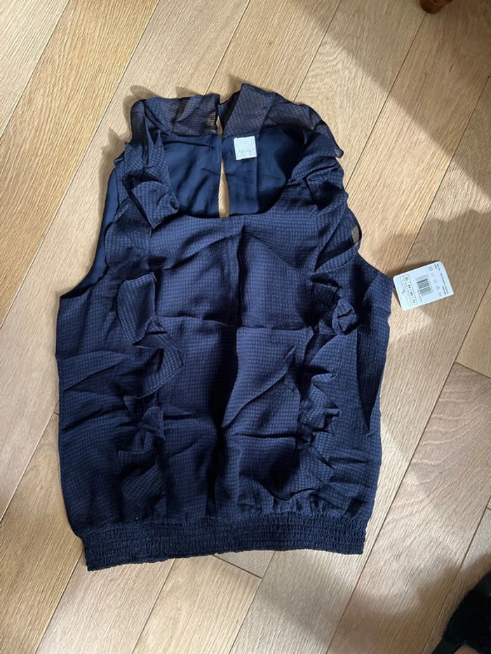 Vend blouse fluide manche courte neuve avec étiquette camaïeu 44 bleu marine