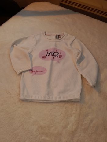 ​Pull Bébé Fille Orchestra 71 cm (6-9 Mois) - Motif Paris - Blanc/Rose - Boutons Dos