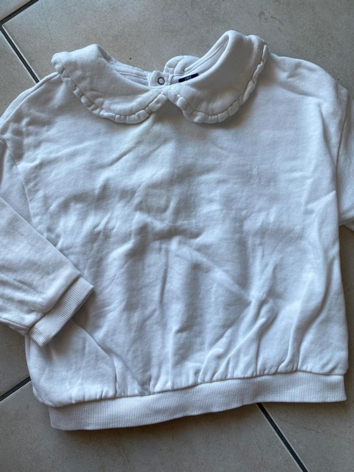 Pull sweat blanc col Claudine 24 mois Kiabi
