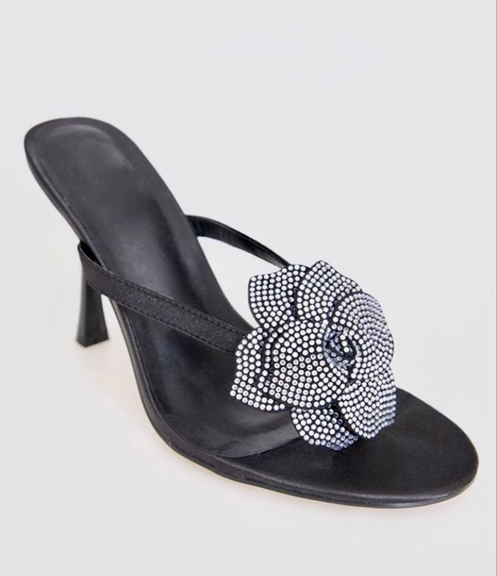 Sandales talons noir fleur strass - PrettyLittleThing - photo numéro 2