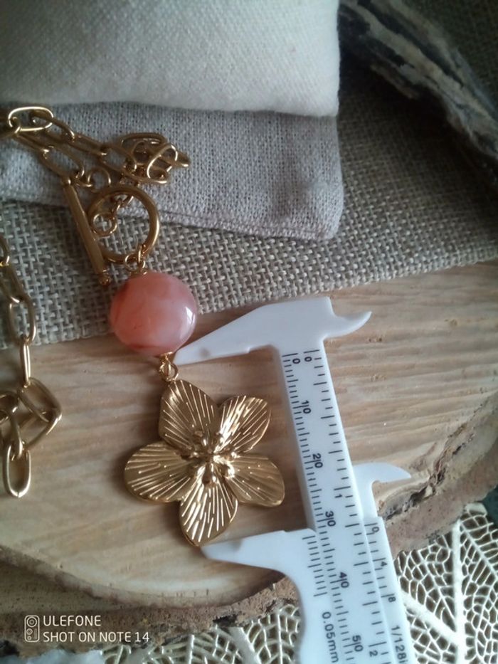 Collier fleur et pierre d'agate - photo numéro 3