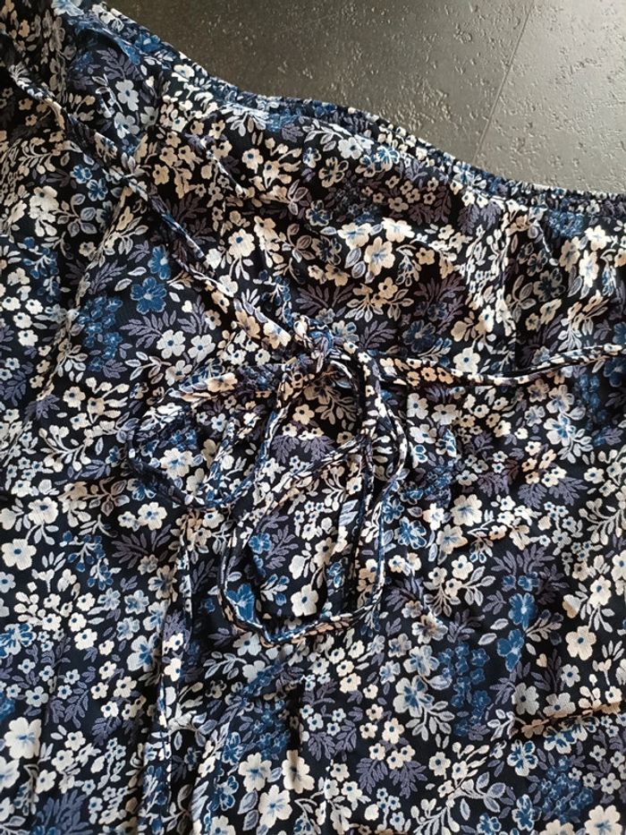 Jupe longue fleurie bleu blanc + dentelle 40 - photo numéro 2