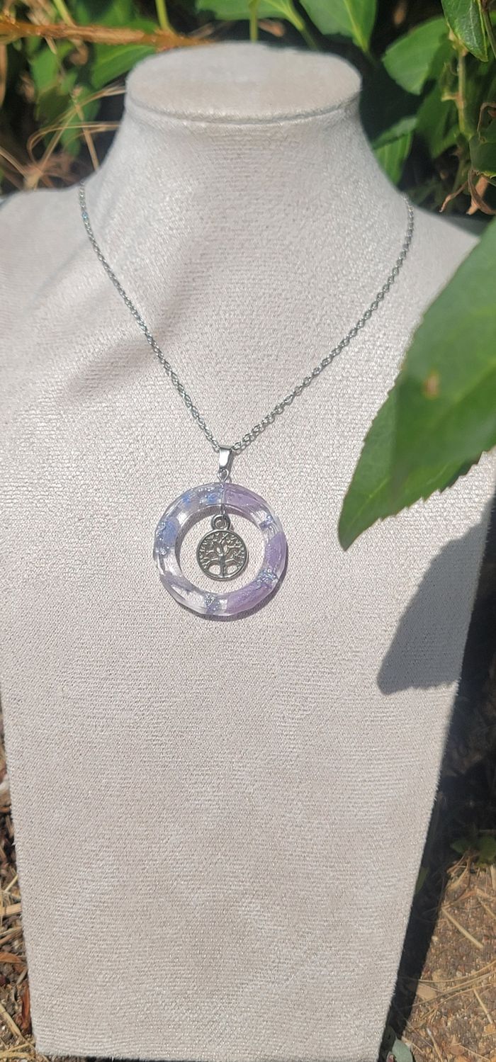 Collier arbre de vie et bague en resine avec inclusion de fleur - photo numéro 4