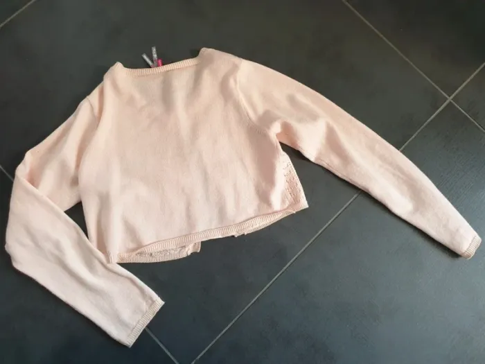 Gilet court boléro fille 8 ans couleur abricot - photo numéro 3