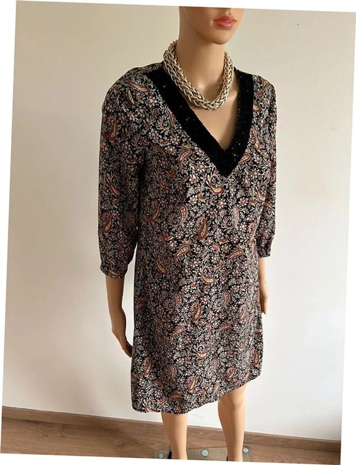 Robe imprimée avec manches 3/4 Cache Cache taille S TBE - photo numéro 2