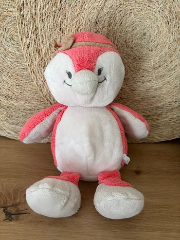 Doudou pingouin rose blanc Daisy noukies