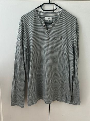 T-shirt à manches longues en coton - blanc et noir à rayures - taille xl Jules