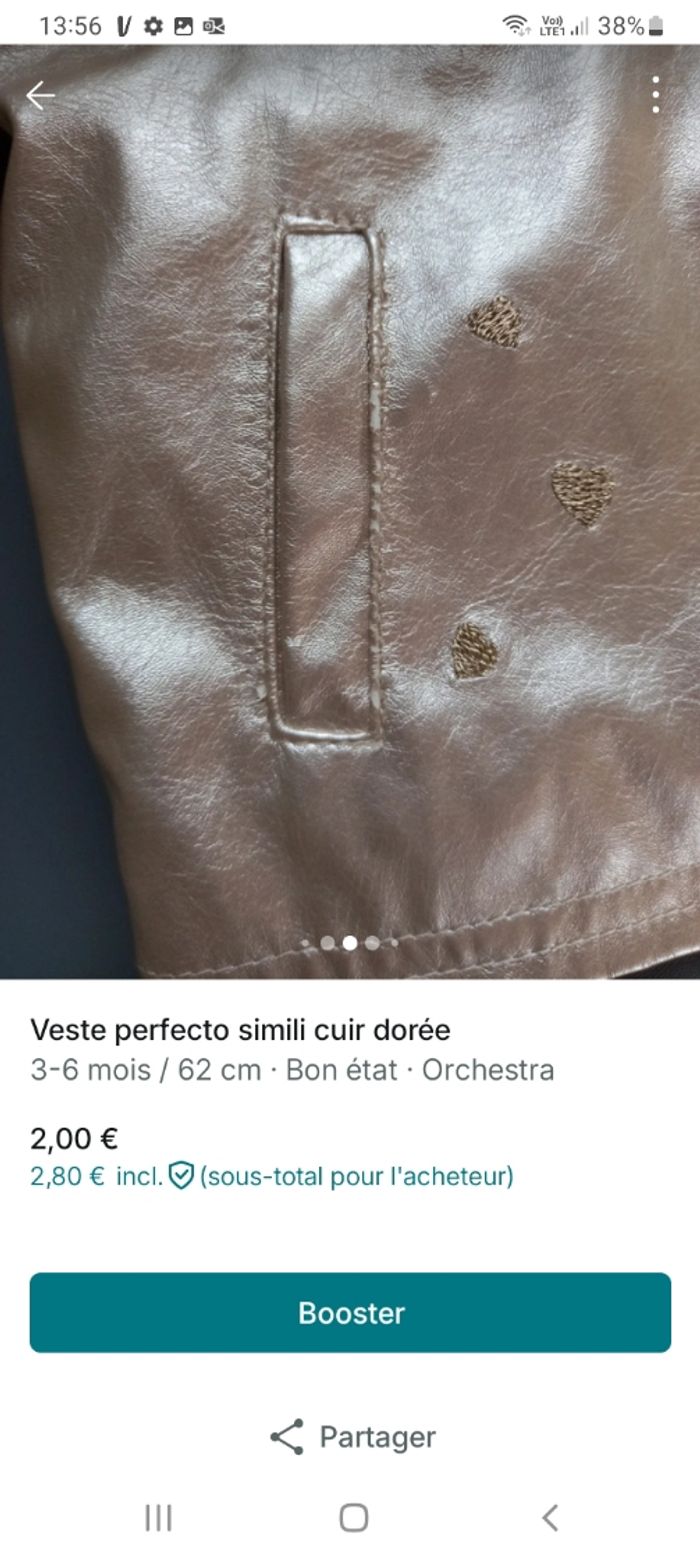 Veste perfecto dorée 3 mois - photo numéro 4