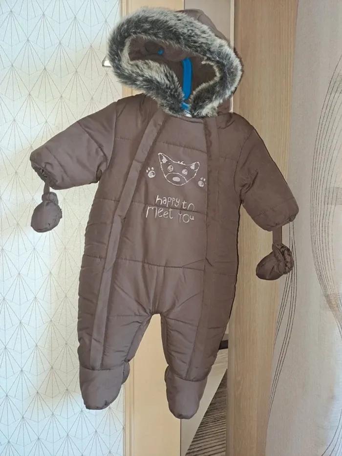 Combinaison bien chaude garçon doublée brioche 3 mois comme neuve marron