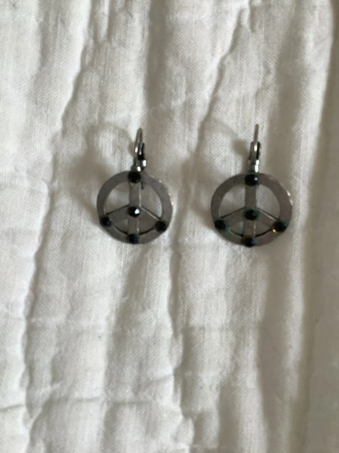 Boucles d’oreilles percées métal argenté et cabochons verre facettes noir