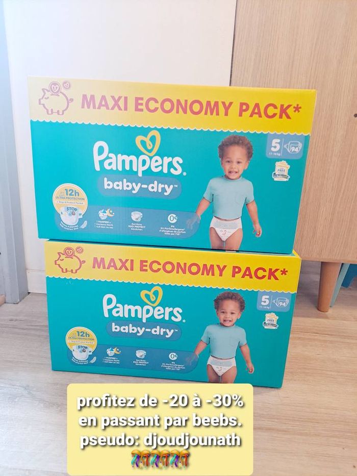 lot de 2 maxi economy packs couches pampers baby dry taille 5