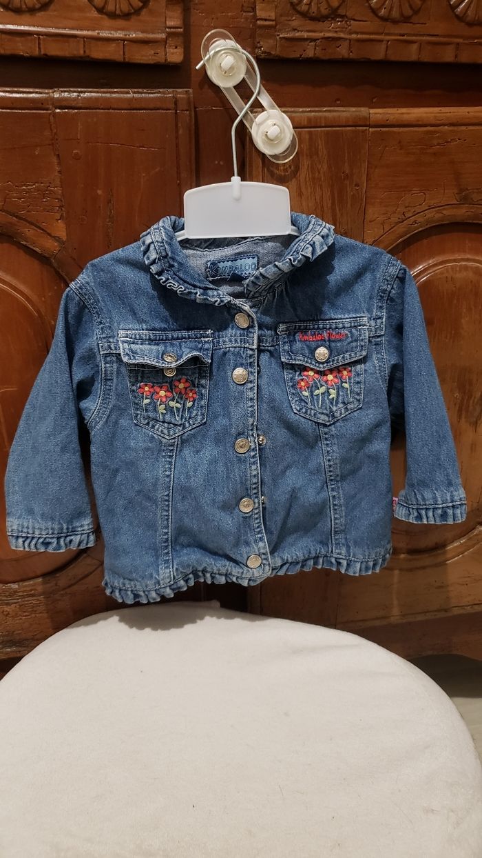 Veste manteau jeans fleur