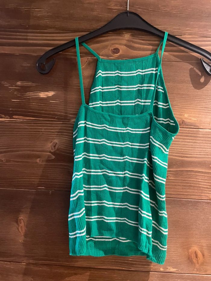 Top été en maille légère marinière vert et blanc - photo numéro 3