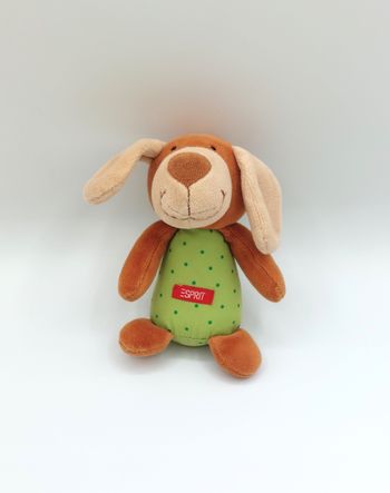 Petite Peluche chien marron beige vert ESPRIT pois doudou 13 cm