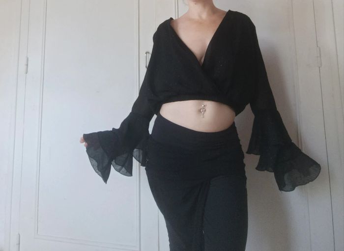 💎haut crop top sexy bohème noir Point scintillant taille unique xs s m femme
