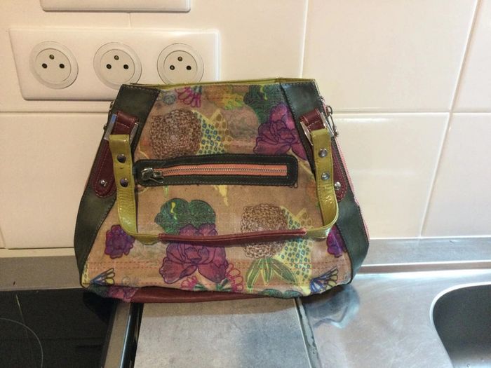 Sac à main cuir kaki et violet - photo numéro 3