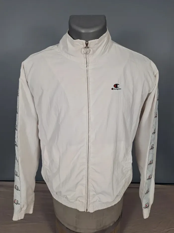 veste coupe vent champion blanche / homme taille M / brodé (470)