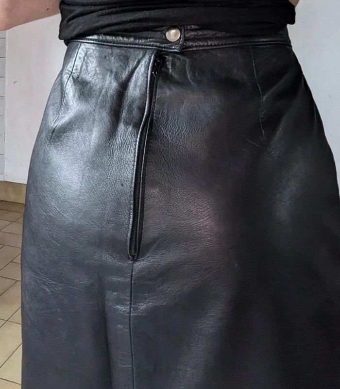 💎 jupe midi en cuir noir sexy chic rockabilly créateur français vintage GMG rare authentique t XS 34 - photo numéro 7