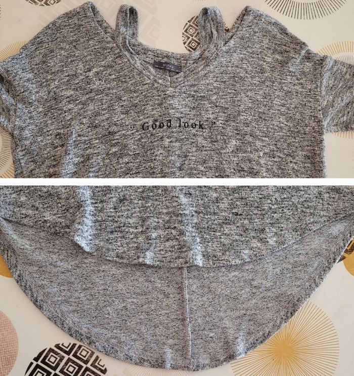 Bershka Pull ML TS/TFr36 - Gris Chiné- Léger avec Epaules Dénudées & Descend sur les fesses en TBE - photo numéro 9