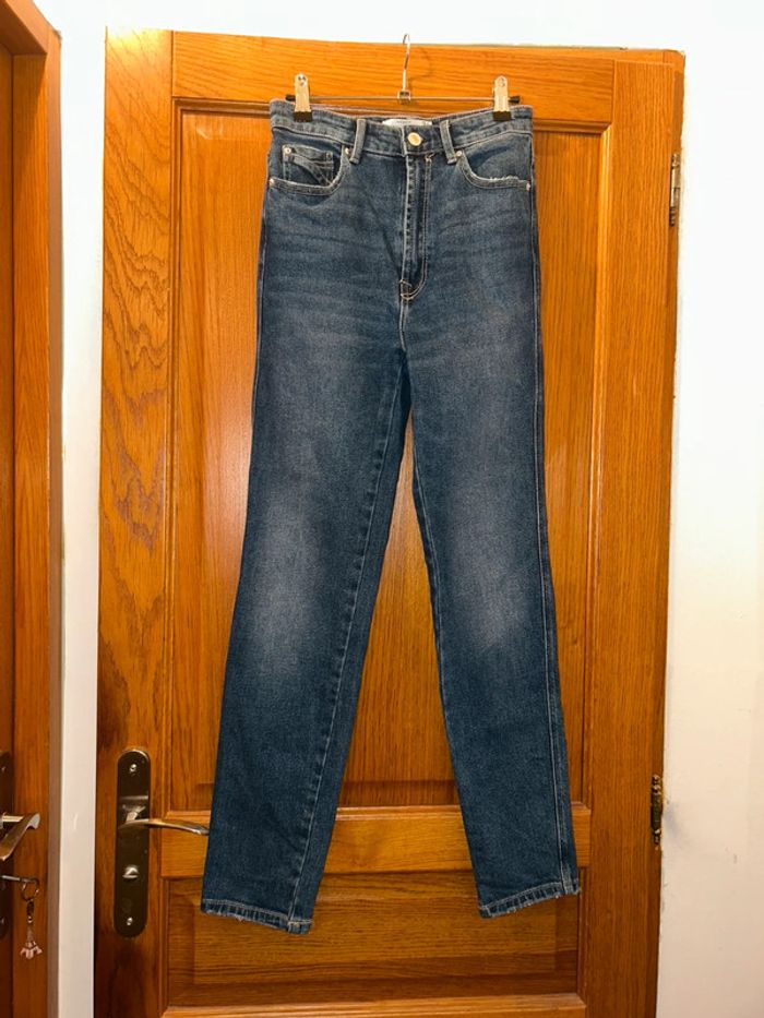 Jean mom slim fit taille haute bleu