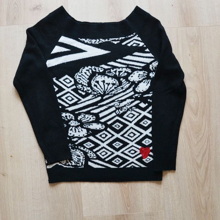 Desigual Pull Acrylique Col évasé Noir et Blanc Femme Exclusive Collection Vintage (Taille S) - photo numéro 9