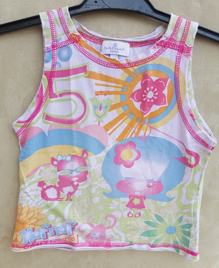 Tee-shirt débardeur rose multicolore motif fleuri NafNaf taille 5 ans