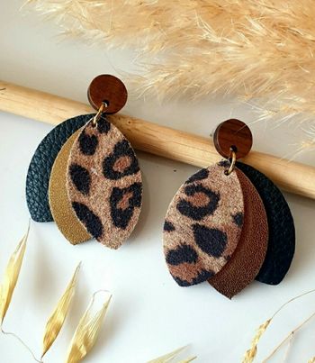 Boucles d'oreilles cuir et bois 