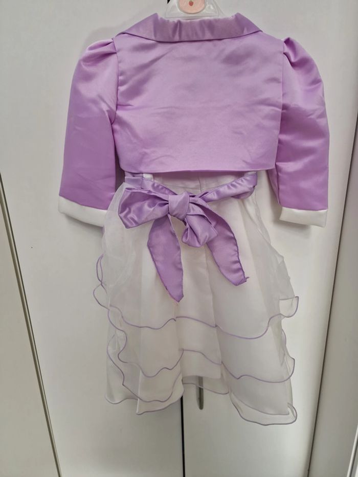 Robe Avec Boléro Baptême Cérémonie Mariage Blanc Lila Fleur Perles - photo numéro 5