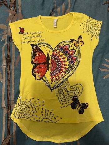 Tee shirt cœur papillon jaune 6 ans single girl