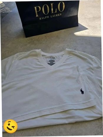 T-shirt Ralph Lauren M coupe col V blanc Homme Men tee104