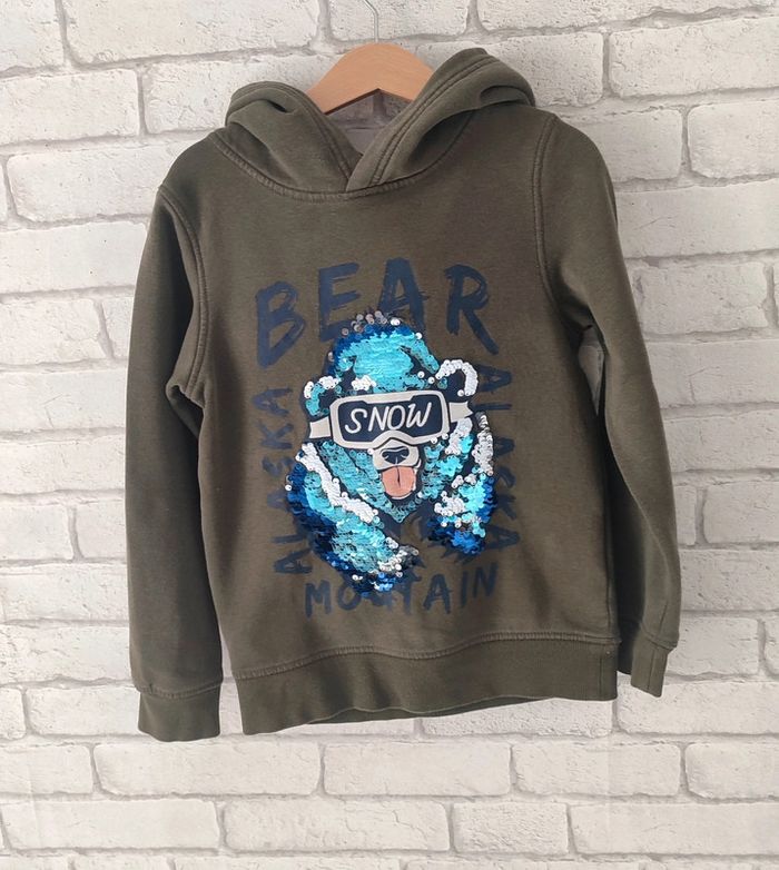 Sweat kaki à paillettes magiques - Taille 8 ans